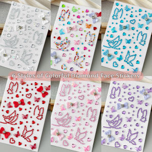 1/6Pcs 3D Butterfly Bow Face Diamond Stickers Round Love Heart Crystal Tattoo Decals DIY Eye Body Festival Makeup Gem Decoration