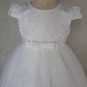 Big Joy Baby Baptismal Gown with Applique Flower White For Ages 3 to 24 Months Old 564283