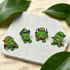 Bandai | 4Pcs Cute Cartoon Green Turtle Warrior Enamel Pins Set Anime Character Lapel Pins Cool Decorative Brooches for Backpack Gift