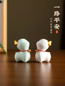 Adorable Little Deer Ceramic Car Decorations Healing Style Home Tea Pet Tabletop Crafts Car Interior Accessories Lucky Charm