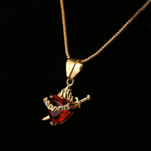 Romantic Love Heart Zircon Cupid Eros Heart-piercing Pendant Necklace for Women Red Heart of Thorns Girl Choker Couple Necklace