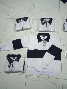 Switer rugby putih mix hitam pria & Wanita