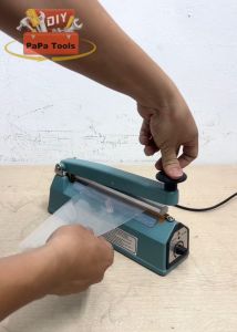 Máy hàn miệng túi PFS-200(8mm) vỏ nhôm- Máy ép túi nilon dập tay PapaTools không kén túi có in date