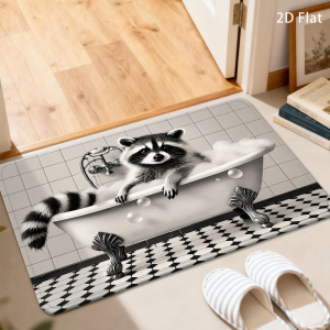 VIKAMA Cute Tabby Kitten Bathroom Mat Cat Peeking From Bathtub Vintage Faucet Non Slip Pet Lover Entryway Decor Mat