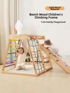 Indoor Wooden Climbing Frame Slide Swing for Toddlers