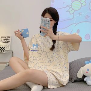 2026 Pajamas Womens Summer Short-Sleeved Pure Thin Korean version Lovely Home Clothes Two-piece Suit Summer