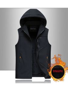 เสื้อกั๊กผ้าอ้อมขนแกะสำหรับผู้ชาย ฤดูใบไม้ร่วง/ฤดูหนาว ออกกำลังกายกลางแจ้ง อบอุ่น กันลม กันลม แจ็คเก็ตแบบมีฮู้ด แจ็คเก็ตแบบมีฮู้ด