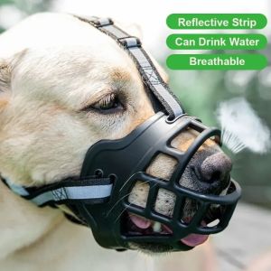 Soft Silicone Dog Muzzle Anti Biting Adjustable Breathable Reflective Strip Allows Drinking Water for Large Dogs Doberman Bulldo