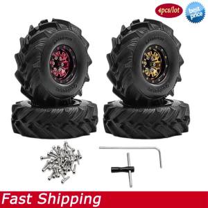 1.0 Metal RC Crawler Beadlock Wheels Rims Tires Set for 1/24 Axial SCX24 AX24 FCX24 1/18 Traxxas TRX4M Ascent-18 Upgrade Parts