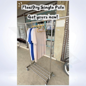 FlexiDry™ Single Pole Stainless Steel Movable Drying Rack with Wheels | Adjustable & Extendable Clothes Rack | Space-Saving Sampayan | Sampayan Xpress