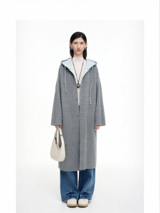 Double-Sided 100 Wool Hooded Drawstring Coat
