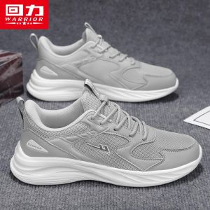 Mens Running Shoes Spring Model Leather Surface Waterproof New 2025 Warrior Brand Sports Shoes Cross Buckle Shock Absorption
