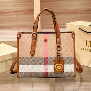 Hong Kong Womens Handbag 2025 New High-End Leather Plaid Tote Large Capacity Versatile Single Shoulder Handbag