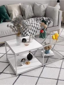 Modern Minimalist Stainless Steel Glass Coffee Table Creative Module Small Apartment Living Room Art Style Color Block Design