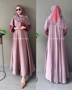 set hijab+gamis adm 07 motif simpel/gamis muslimah/produk AmoreByRuby