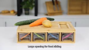 Kitchen Utensils Bamboo Cutting Board With 4 Drawer Tray and 4 Graters Modern Home Chopping Board Vegetables Fruits Cutter and Slicer Potatoes Fries Cutter Food Storage Utensils Set Cutting Boards