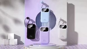 BYMO 20000mAh 3A 4 IN 1 Cable Travel Fast Charging Super Mini Powerbank Dual USB Big Capacity Small Size