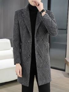 HENGYUANXIANG | Hengyuanxiang Mens Woolen Coat Mid-Length Thickened Autumn Winter Business Casual Fashion Windbreaker Suit Collar Jacket