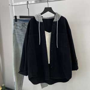 Plus Size 150.00kg Korean Style Retro Minimalist Casual Shirt Mens Autumn Loose Slim Fit Hooded Cardigan Coat Ins