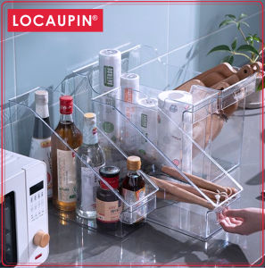 Locaupin Kitchen Bathroom Pantry Under Sink Closet Drawer Cabinet Rack Trolley Countertop Desk Plastic Storage Box Organizer Storage Bin Container For Kitchen Utensil Plate Seasoning Bottle Snack Organization