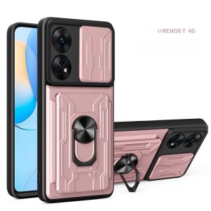 Oppo Reno8T 5G New Version Sliding Cover Card Holder Protective Case Lens Push Pull Anti-Fall Silicone Shell Mens Business Fashion