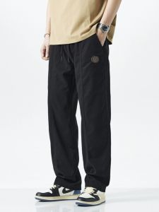 กางเกงขายาวทรงตรงผ้าฝ้ายแท้สไตล์ย้อนยุคสไตล์อเมริกันสำหรับผู้ชาย กางเกงขายาวทรงหลวมสไตล์ลำลองสำหรับฤดูใบไม้ผลิและฤดูใบไม้ร่วง