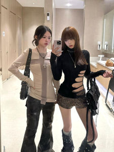 Gợi Cảm Áo Thun Dài Tay Khoét Rỗng Nữ Ôm Vừa Vặn Áo Lót Mùa Xuân Mùa Thu 2024 Mới Thiết Kế Cao Độc Đáo Phong Cách Đường Phố