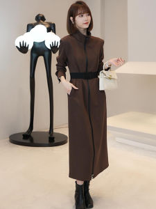 ชุดเดรสยาวทรงตรงแขนยาวผู้หญิงฤดูใบไม้ร่วง/ฤดูหนาว ทรงหลวม ยาวถึงเข่า ชุดเดรสยาวปานกลางกระชับสัดส่วน