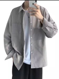 Peach skin fabric Business Formal Long sleeves Shirts Loose Fashion Plain Lapel Tops