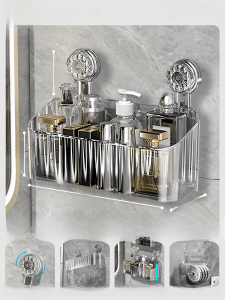 Luxury Bathroom Suction Cup Shelf No Drilling Wall Mounted Multi-Function Toothbrush Toothpaste Storage Basket Box