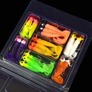 34pcs 1 Set 17pcs Metal Jig Head Fishing Hooks + 17pcs Soft Worm Lure Grub Silicone Fish Artificial Bait Sharp Fishhook Tackle