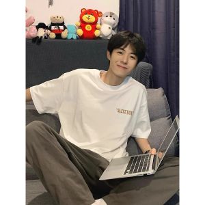 Áo Thun Cotton 100% Cho Thanh Thiếu Niên Mùa Hè Tay Ngắn in Chữ Phong Cách Mỹ Đơn Giản Đa Năng Thường Ngày Không Cần Ủi