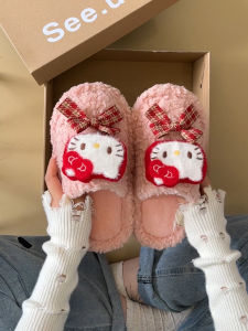 Cute Cartoon Lamb Fur Slippers Womens Outdoor Wearable Anti-Slip Winter New Style Comfortable Soft Plush Slip-On Shoes