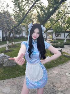 New Chinese Style Cheongsam Dress Short Sleeve Short Cheongsam Daily Wear Soft Girl Maid Uniform Halloween Christmas Cosplay Costume