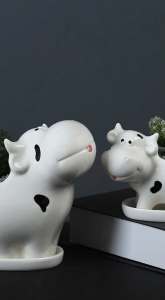 Chậu Sứ Trồng Cây Sen Đá Xương Rồng Hình Bò Có Đế Lỗ Thoát Nước Chậu Không Cây
