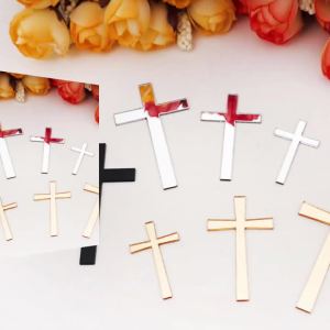 30pcs Acrylic Mirror Cross Stickers Gold Silver Small 3D Wall Decor DIY Wedding Baptism Church Guest Gifts Home Decoration