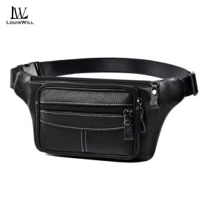 LouisWill Mens Chest Bag Genuine Leather Waist Bag Fashion Sports Bag Large Capacity Casual Bag Messenger Bag Outdoor Fitness Bag Travel Bag Business Bag