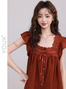 YOUXIANG | Áo Thun Thiết Kế Hoa Hồng Đỏ Phong Cách Retro