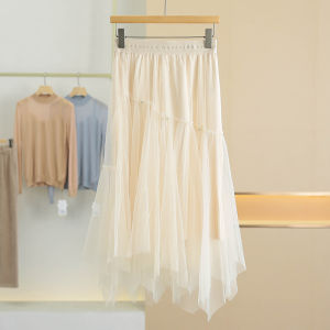 Váy Lưới Thắt Nút Bướm Cạp Chun Nửa Thân Váy Chữ a Dáng Rộng Màu Trơn Mùa Hè 2025 Váy Nữ Thời Trang Mới