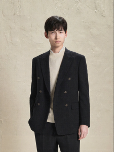 Mens Double-Breasted Stripe Autumn Fashion Suit Blue