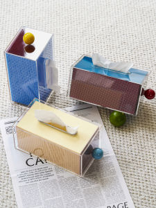 Memphis Style Acrylic Tissue Box Bedroom Living Room Coffee Table Vintage Storage Box Dustproof Design Geometric Pattern