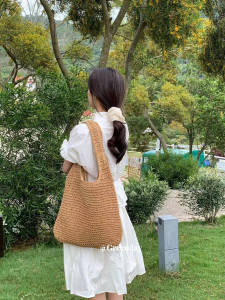 Túi Xách Đeo Vai Dệt Rỗng Mùa Hè Dung Tích Lớn Túi Xách Đi Biển Túi Xách Nữ Túi Xách Vải Lanh Trơn Không Có Túi Bên Trong Túi Xách Phong Cách Thường Ngày