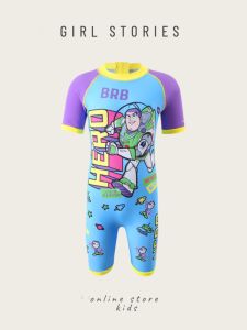 New 2025 Childrens One-Piece Swimsuit Quick Dry Boys Swimming Suits Baby Swimwear Boy Buzz Lightyear UV Protection
