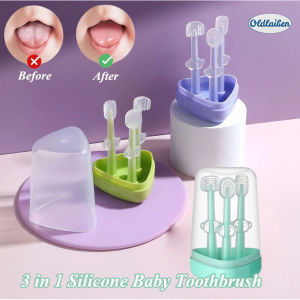 Oldlaiben 3-in-1 Baby Silicone Toothbrush 0-18M Toddler Infant TeethBrush Tongue Coating Cleaner Oral Care Berus Gigi Budak