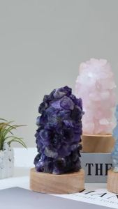 1PC Citrine Crystal Wishing Lamp with Natural Amethyst Raw Stones Dimmable USB Night Light with Switch for Home & Bedroom Deco