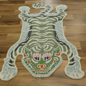 VIKAMA Retro Blue Tiger Irregular Shaped Runner Doormat Washable Non Slip Absorbent Rug Bathroom Bedroom Entryway Home Decor
