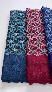 Purple Swiss Voile Cotton Lace Fabric Luxury Floral Embroidery Stones African Nigerian Lace For Wedding Party Dresses 5Yards