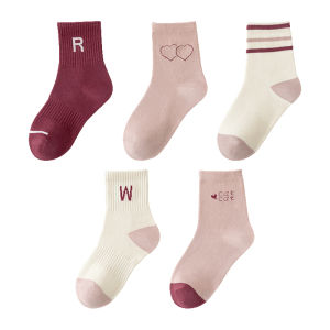 Miiow | Spring Autumn Cotton Socks For Children Baby Girls Mid-Calf Sports Socks Thickened Cotton Polyester Spandex Blend Medium To Large Kids