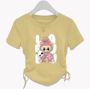 Atasan Kaos Anak Perempuan Usia 1-7thn Lengan Pendek CroptopTali Serut Samping Kiri Kanan Labubu