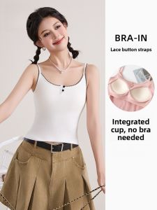 Miiow | Catwoman Lace Button Womens Vest Summer Thin Cute Sleeveless Top Integrated Beautiful Back Short Style Pure Color